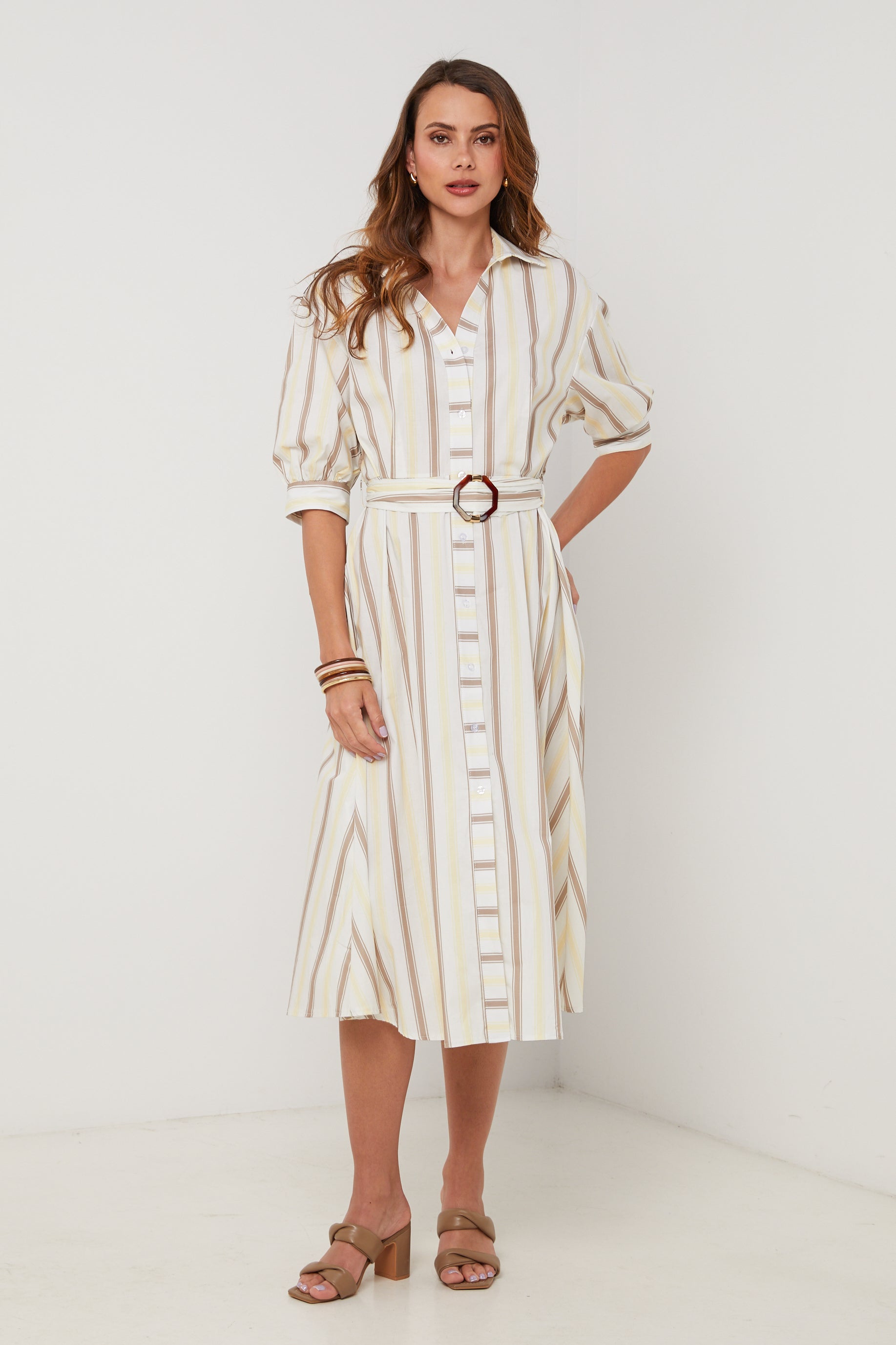 Vestido - Amarillo Blanco - Mujer