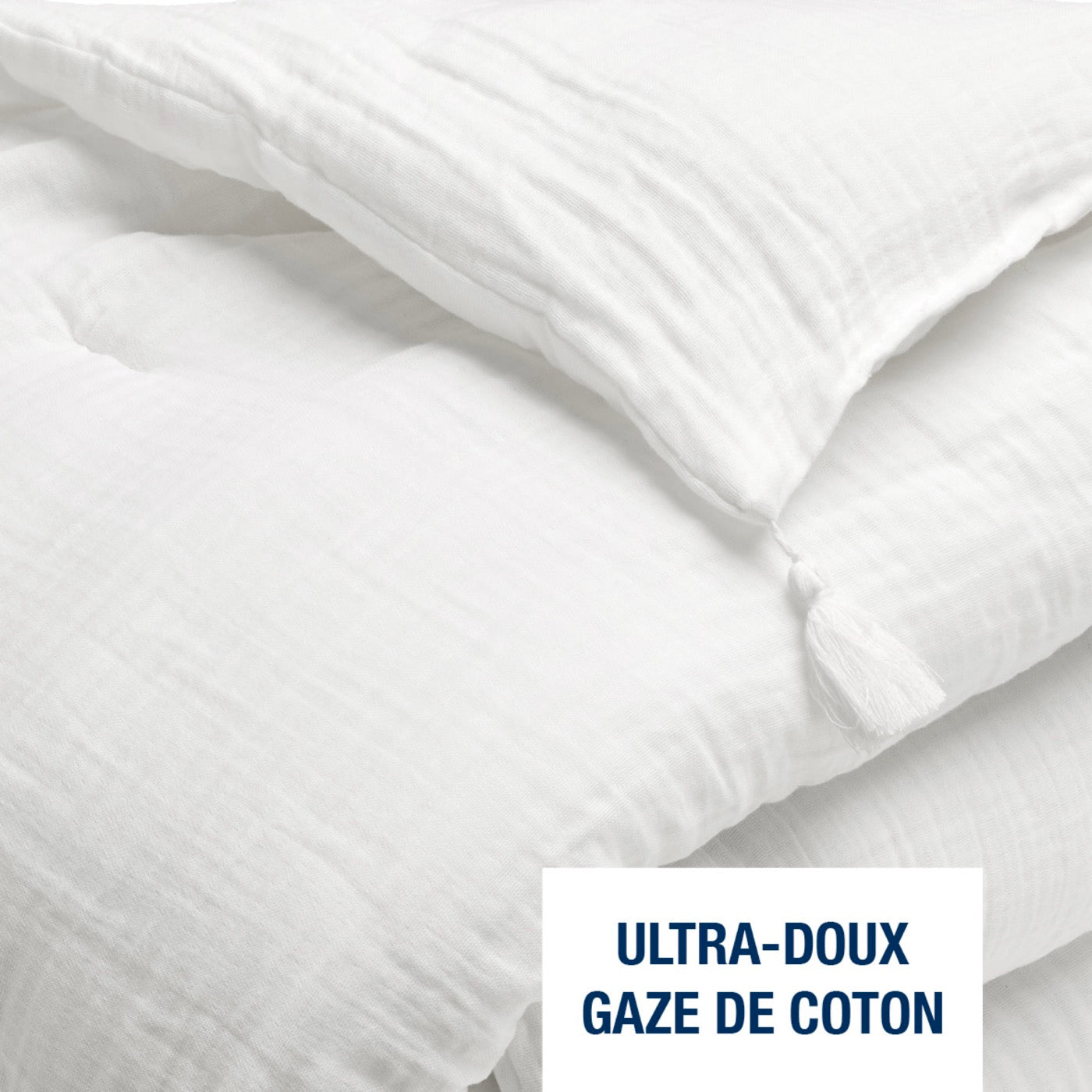 Édredon Avec Glands Gaze De Coton - Uni - Blanc Pur