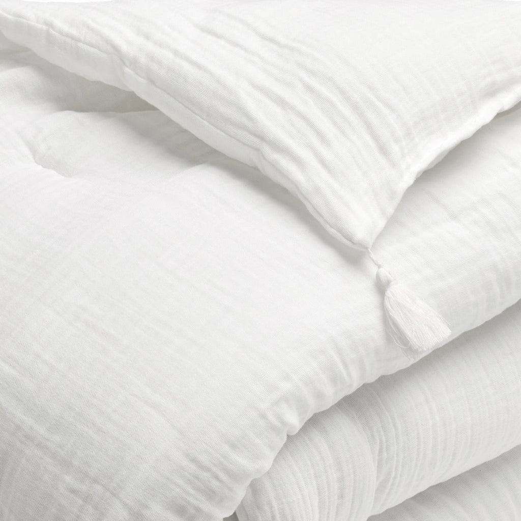 Édredon Avec Glands Gaze De Coton - Uni - Blanc Pur