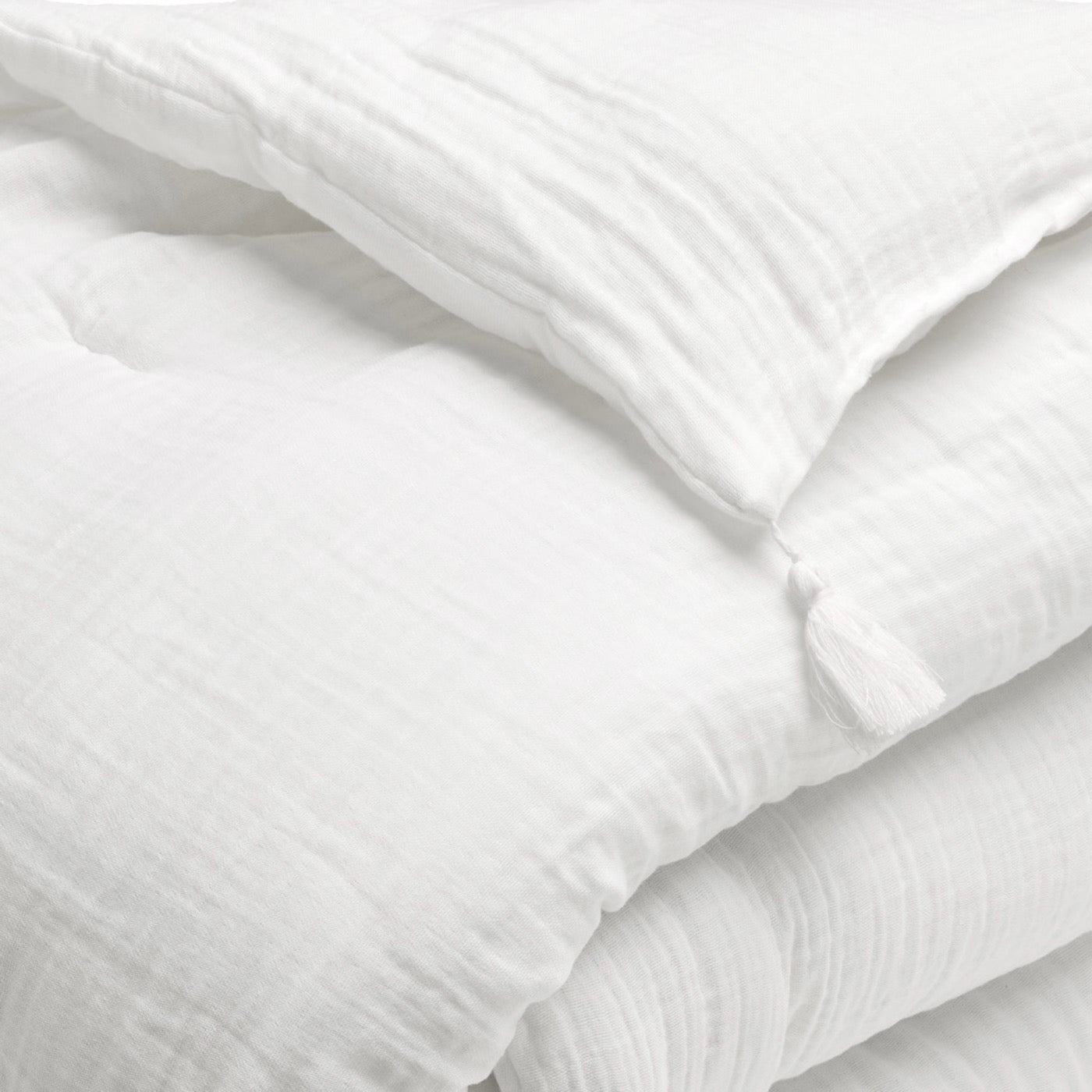 Édredon Avec Glands Gaze De Coton - Uni - Blanc Pur