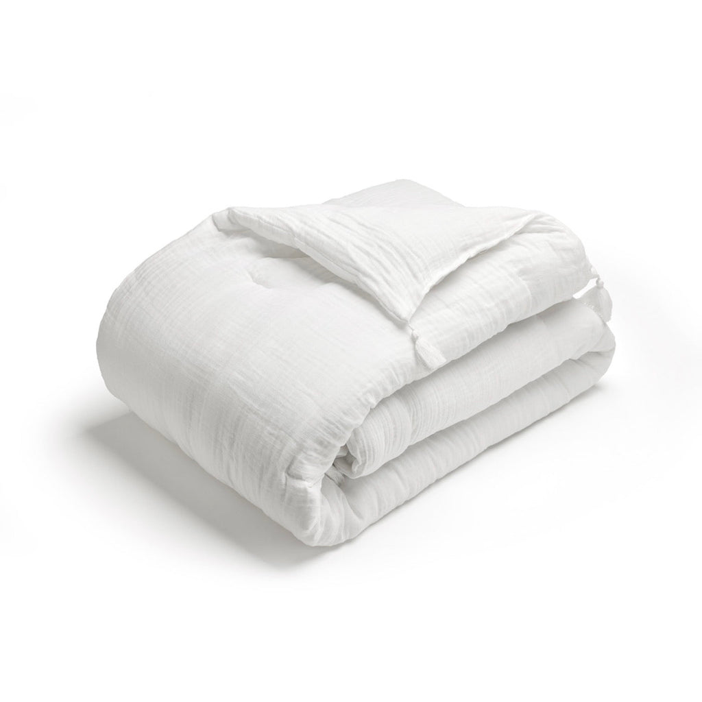 Édredon Avec Glands Gaze De Coton - Uni - Blanc Pur