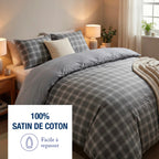 Housse De Couette + Taie D'Oreiller Satin De Coton - Gris Héritage - Gris