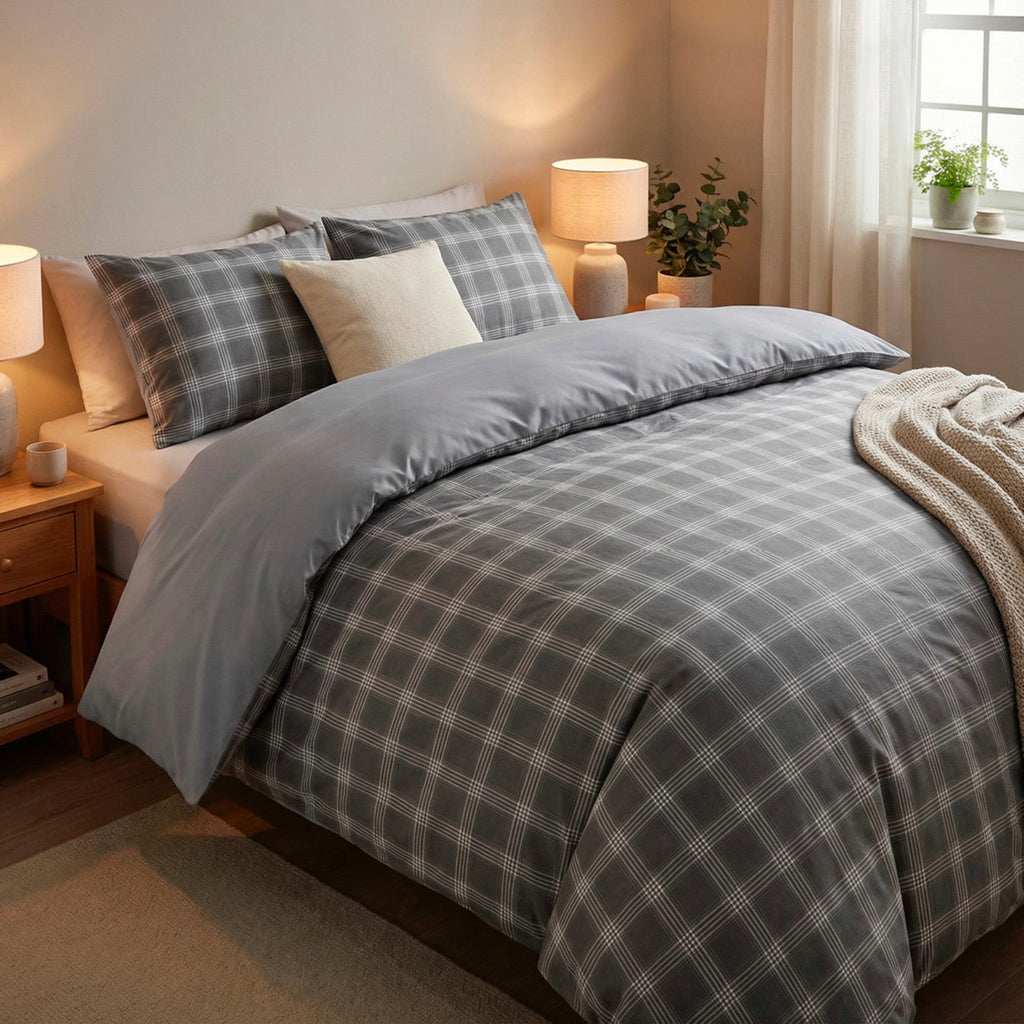 Housse De Couette + Taie D'Oreiller Satin De Coton - Gris Héritage - Gris