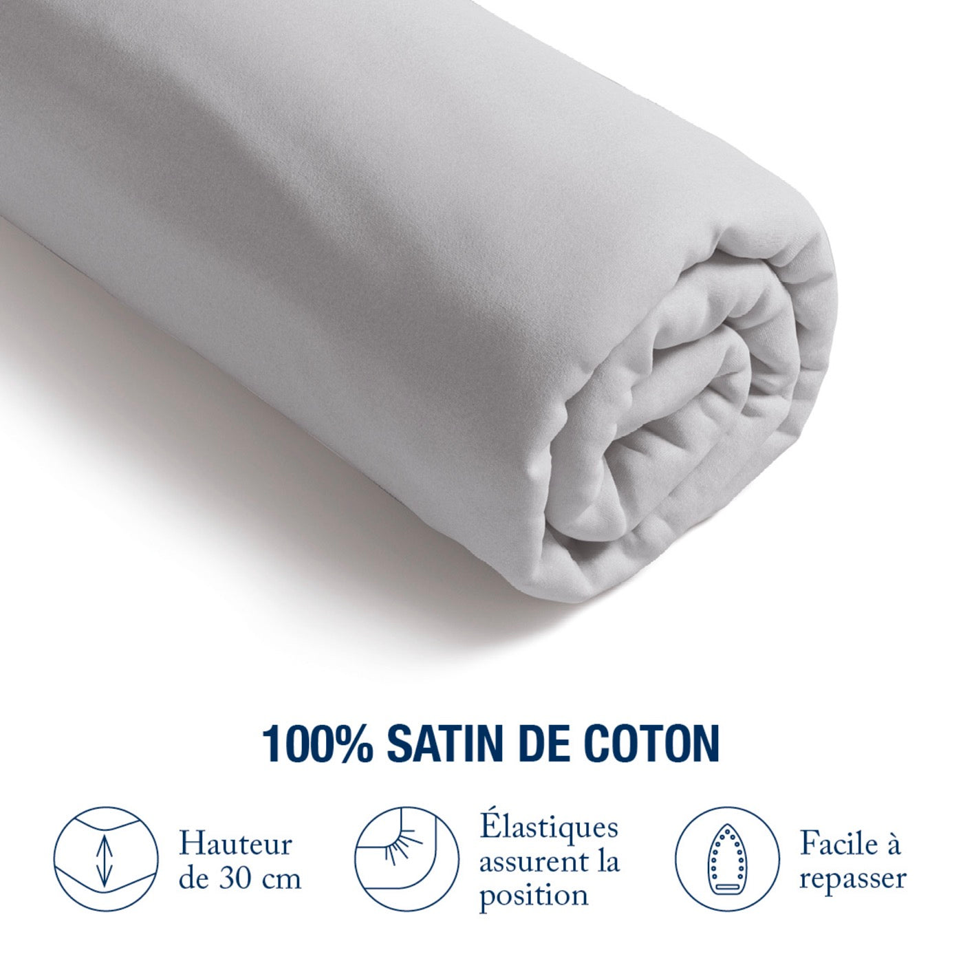 Drap-Housse Satin De Coton - Uni - Gris 05