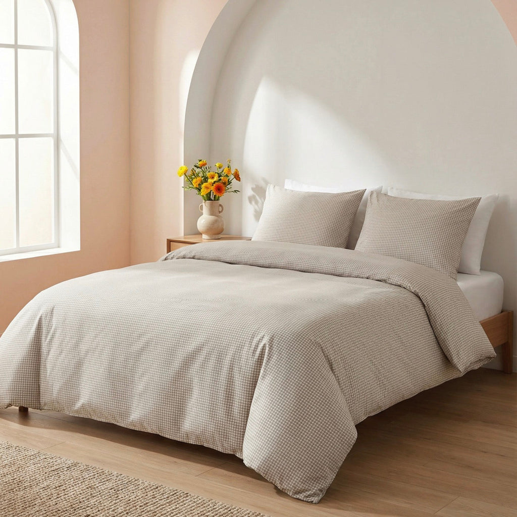 Taie D'Oreiller Satin De Coton - Pied De Poule - Taupe