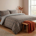 Housse De Couette + Taie D'Oreiller Satin De Coton - Prince De Galles - Brun