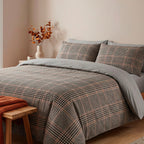 Housse De Couette + Taie D'Oreiller Satin De Coton - Prince De Galles - Brun