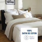 Housse De Couette + Taie D'Oreiller Satin De Coton - Antibes - Taupe / Blanc