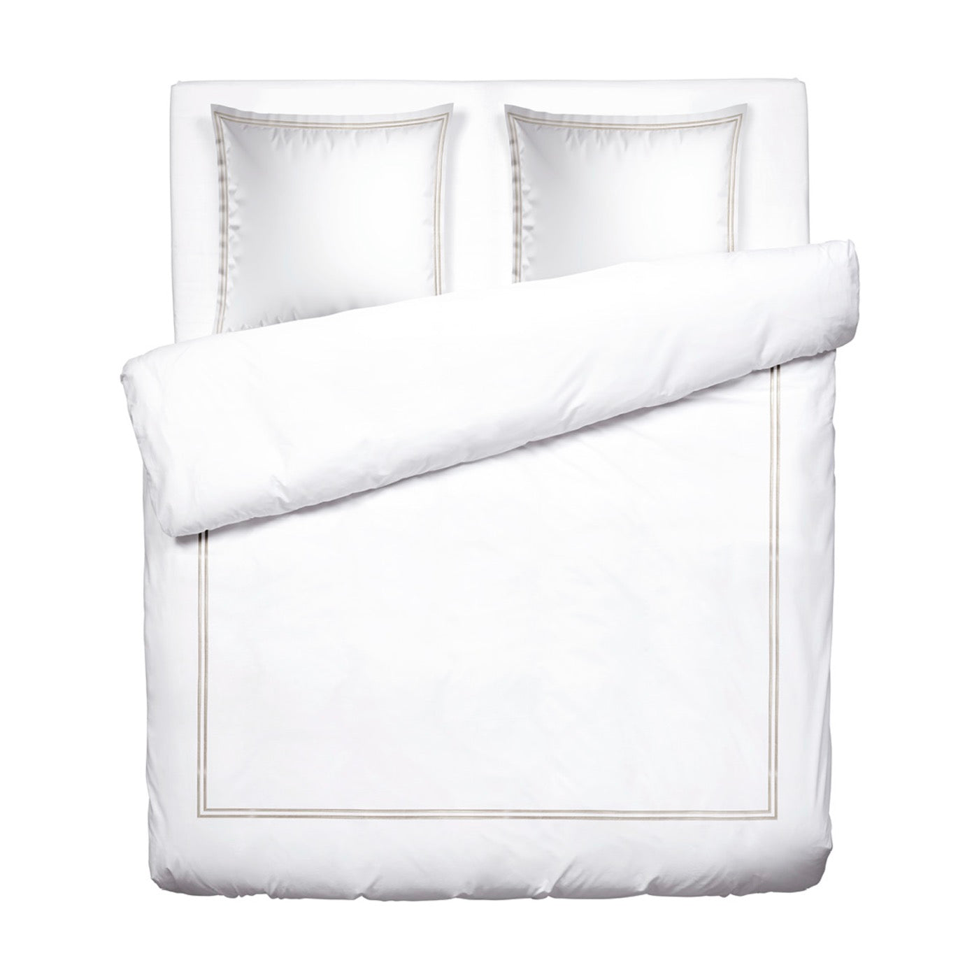 Housse De Couette + Taie D'Oreiller Satin De Coton - Antibes - Taupe / Blanc
