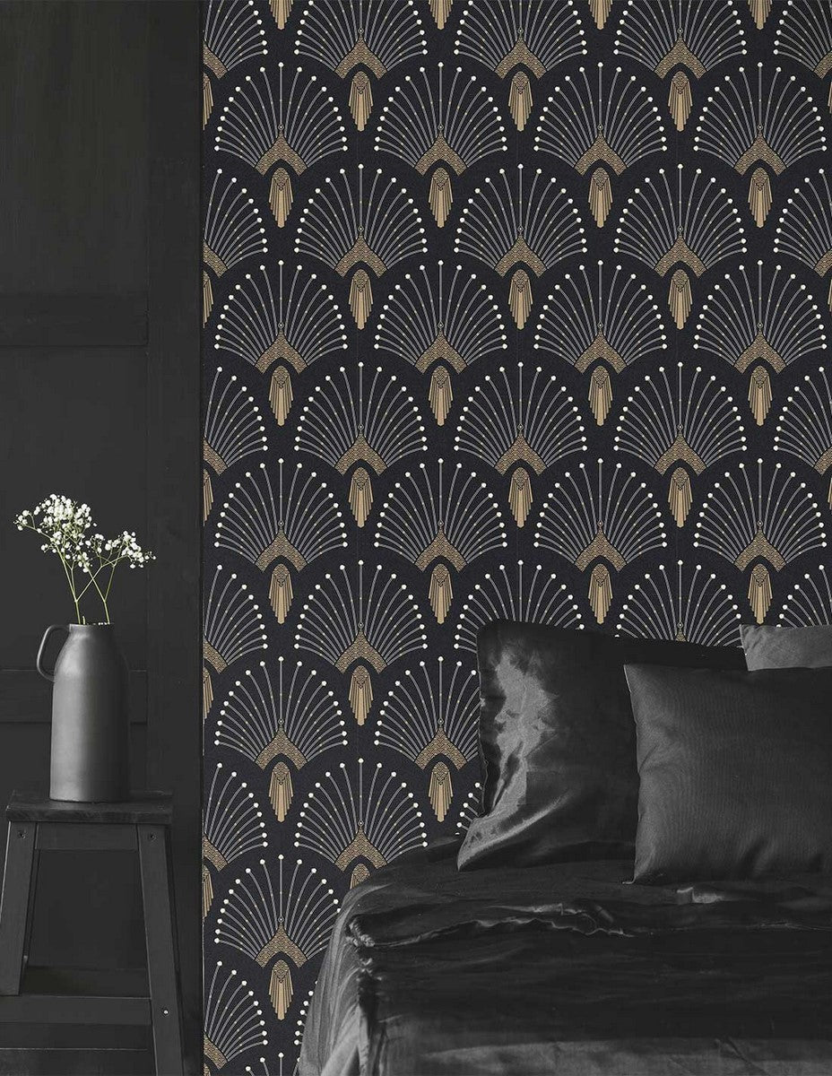 Wallpaper 1925 - Dark Grey Anthracite Gold