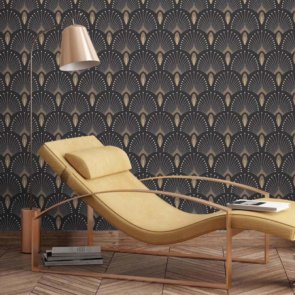 Wallpaper 1925 - Dark Grey Anthracite Gold