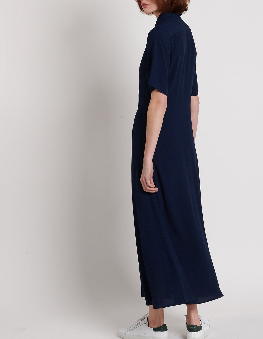 Vestido Camisero Largo Mangas Cortas - Marino - Mujer