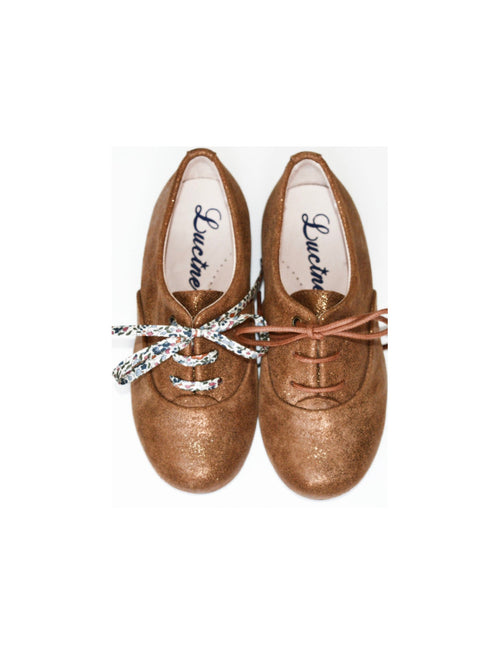Capucine Girls' Lace-Up Derby Shoes - Iridescent Camel Leather - Girls