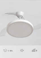 Wind Clear Studio - Ventilateur De Plafond 40W Silencieux Avec Pales Rétractables Et Lumière Led - Blanc