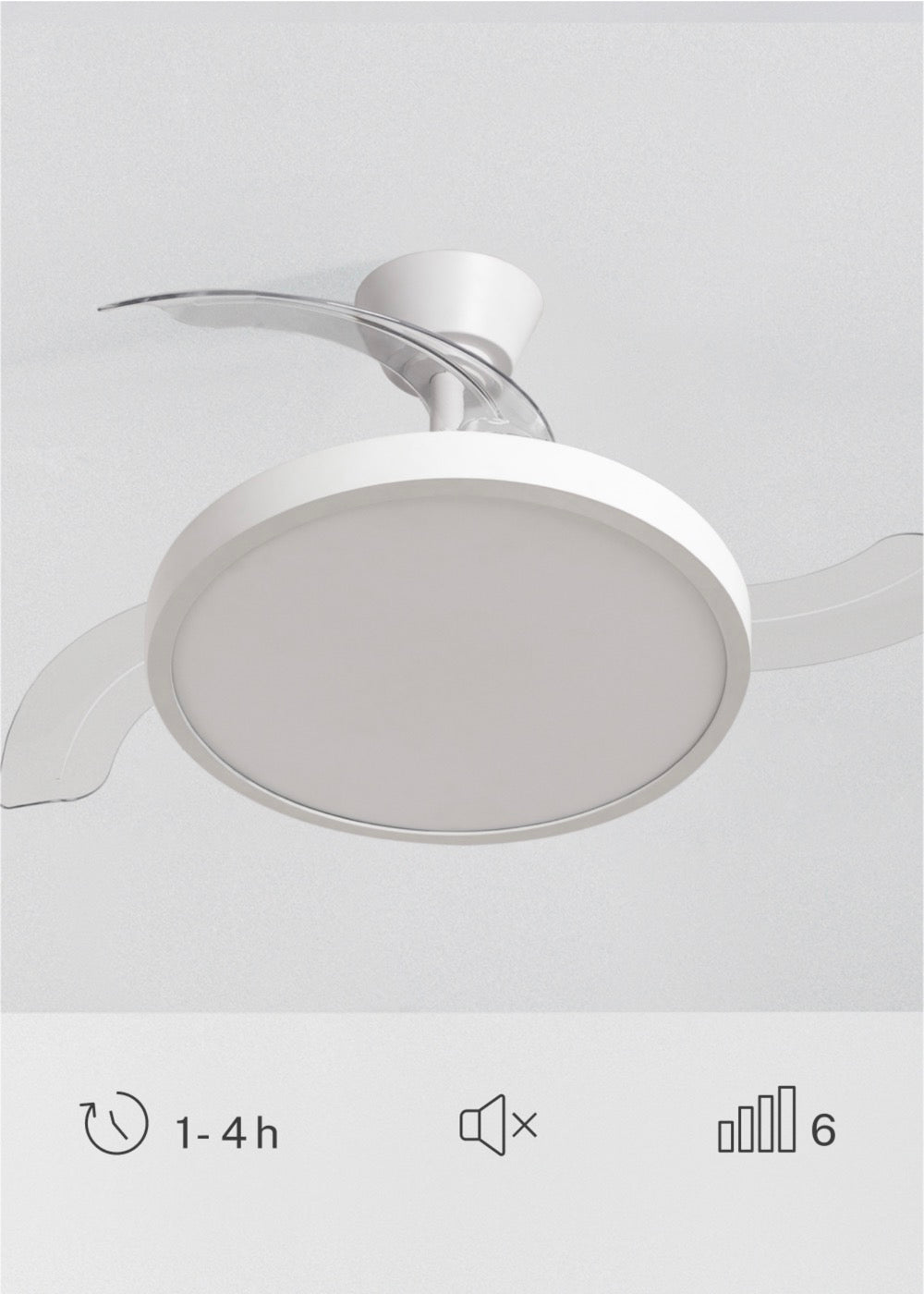 Wind Clear Studio - Ventilateur De Plafond 40W Silencieux Avec Pales Rétractables Et Lumière Led - Blanc