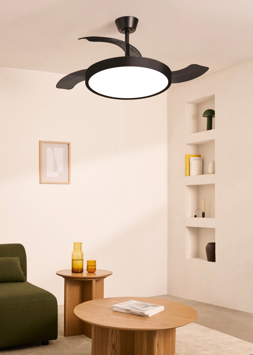 Wind Clear Studio - Ventilateur De Plafond 40W Silencieux Avec Pales Rétractables Et Lumière Led - Noir