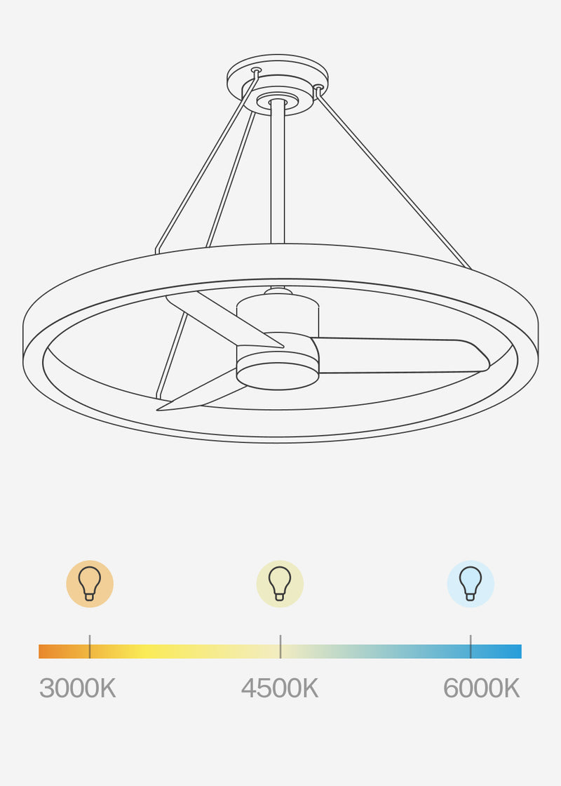 Wind Halo - Ventilateur De Plafond 36W Silencieux Ø108cm Avec Anneau Lumineux LED