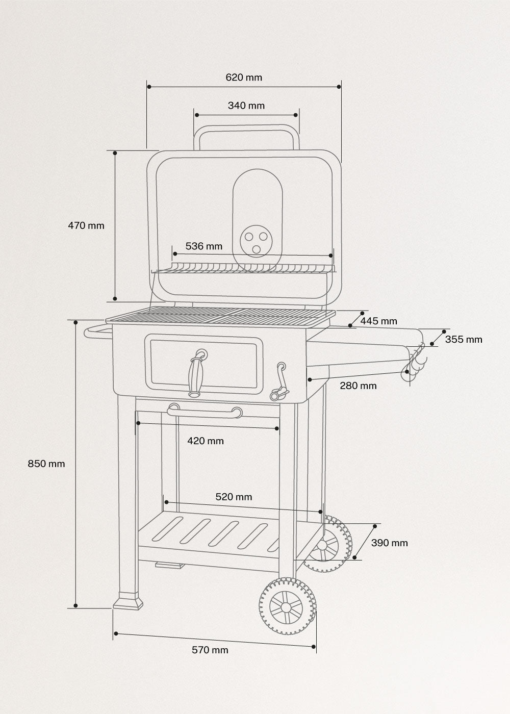 Bbq Smokey Pro - Charcoal Smoker Barbecue With Adjustable Grille And Side Table