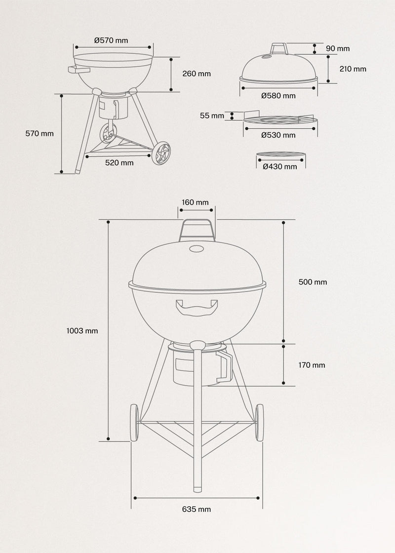 BBQ Smokey Kettle - Barbacoa ahumadora de carbón con recolector de brasas - Negro