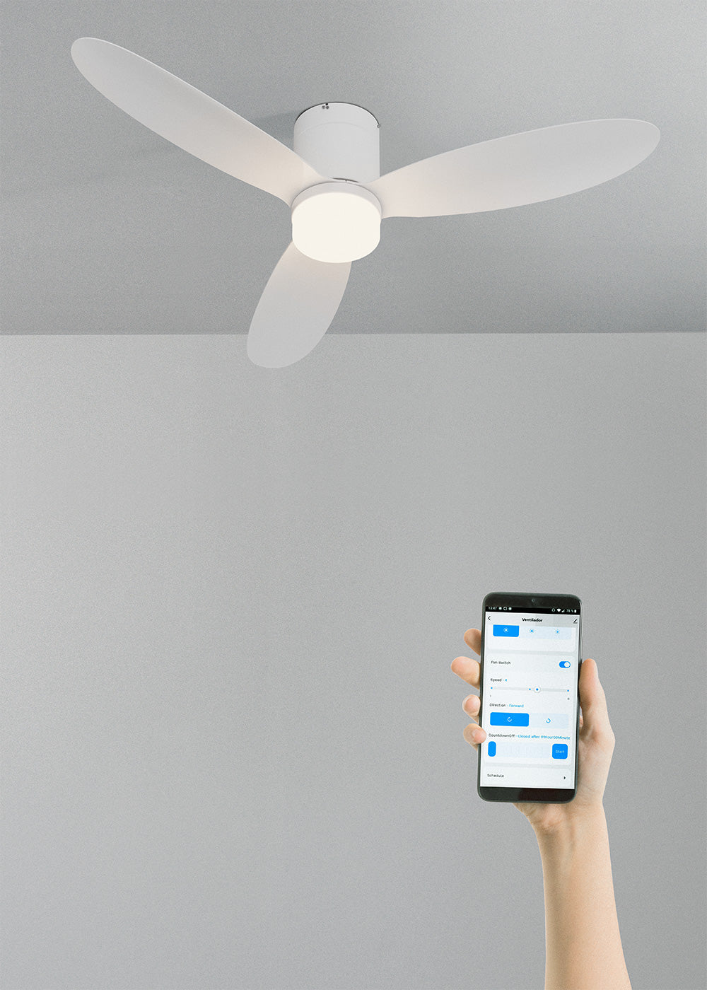 Wind Lite M - Ventilador De Techo Silencioso Interior & Exterior - Con Luz & WIFI + Mando A Distancia - Blanco