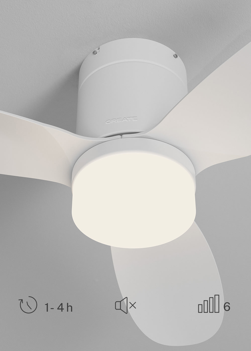 Wind Lite M - Quiet Indoor & Outdoor Ceiling Fan - With Light & Wall Controller - White
