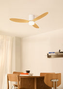 Wind Lite M - Ventilateur De Plafond Silencieux Intérieur & Extérieur - Avec Lumière & Télécommande - Blanc & Bois Clair