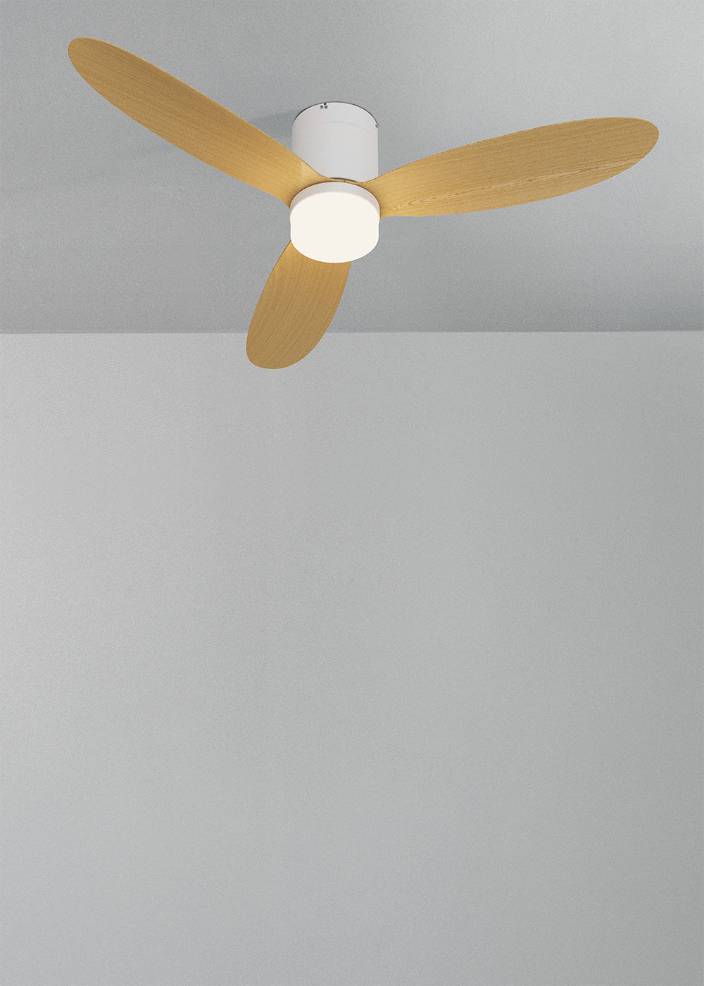 Wind Lite M - Ventilador De Techo Silencioso Para Interior Y Exterior - Con Luz Y Mando A Distancia - Blanco Y Madera Clara