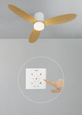 Wind Lite M - Ventilador De Techo Silencioso Para Interior & Exterior - Con Luz & Controlador De Pared - Blanco & Madera Clara