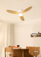 Wind Lite M - Ventilador De Techo Silencioso Para Interior & Exterior - Con Luz & Controlador De Pared - Blanco & Madera Clara