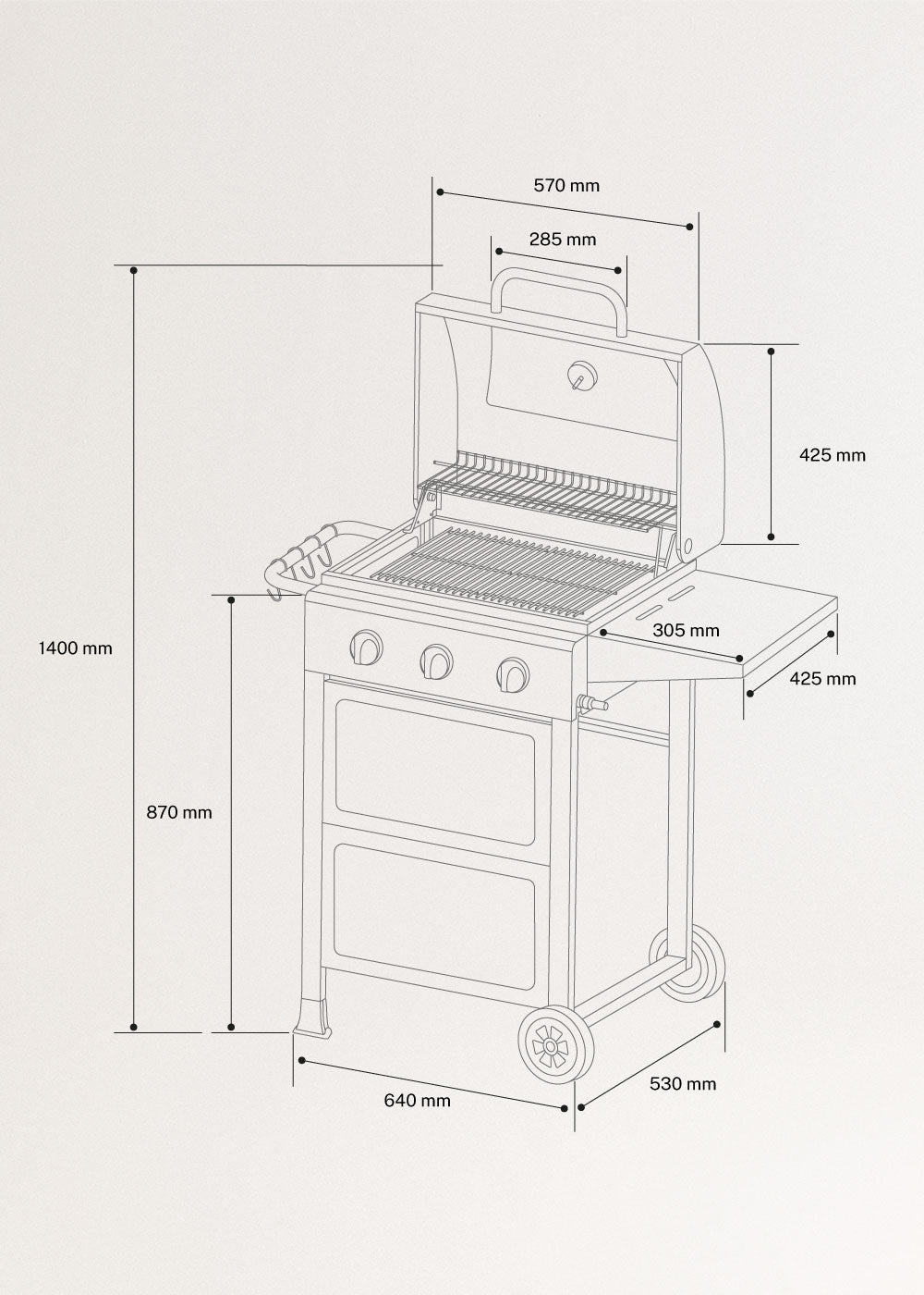 Bbq Gas Burner - 9KW Gas Barbecue With 3 Burners And Folding Table