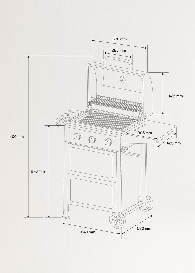 Quemador De Gas BBQ - Barbacoa De Gas De 9Kw Con 3 Quemadores Y Mesa Plegable. - Exclusivo
