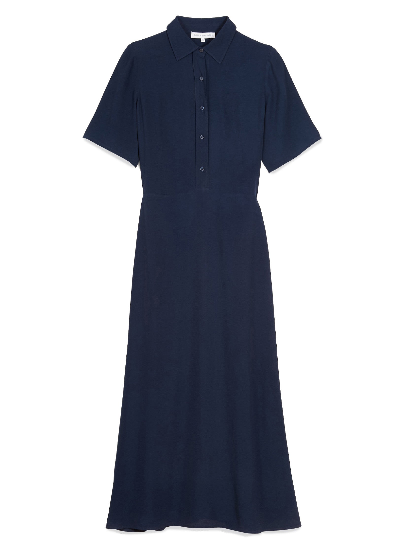 Vestido Camisero Largo Mangas Cortas - Marino - Mujer