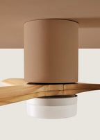 Wind Calm Concrete - Ventilador De Techo 40W Silencioso Ø132Cm 100% Madera Con Carcasa De Yeso Personalizable - Blanco# Gypsum Madera Natural# Con Luz# Wifi# Wood
