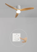 Wind Calm Concrete - Silent 40W Ø132cm Ceiling Fan, 100% Wood, with Customisable Plaster Casing - White# Gypsum Natural Wood# With Light# Controller# Wood