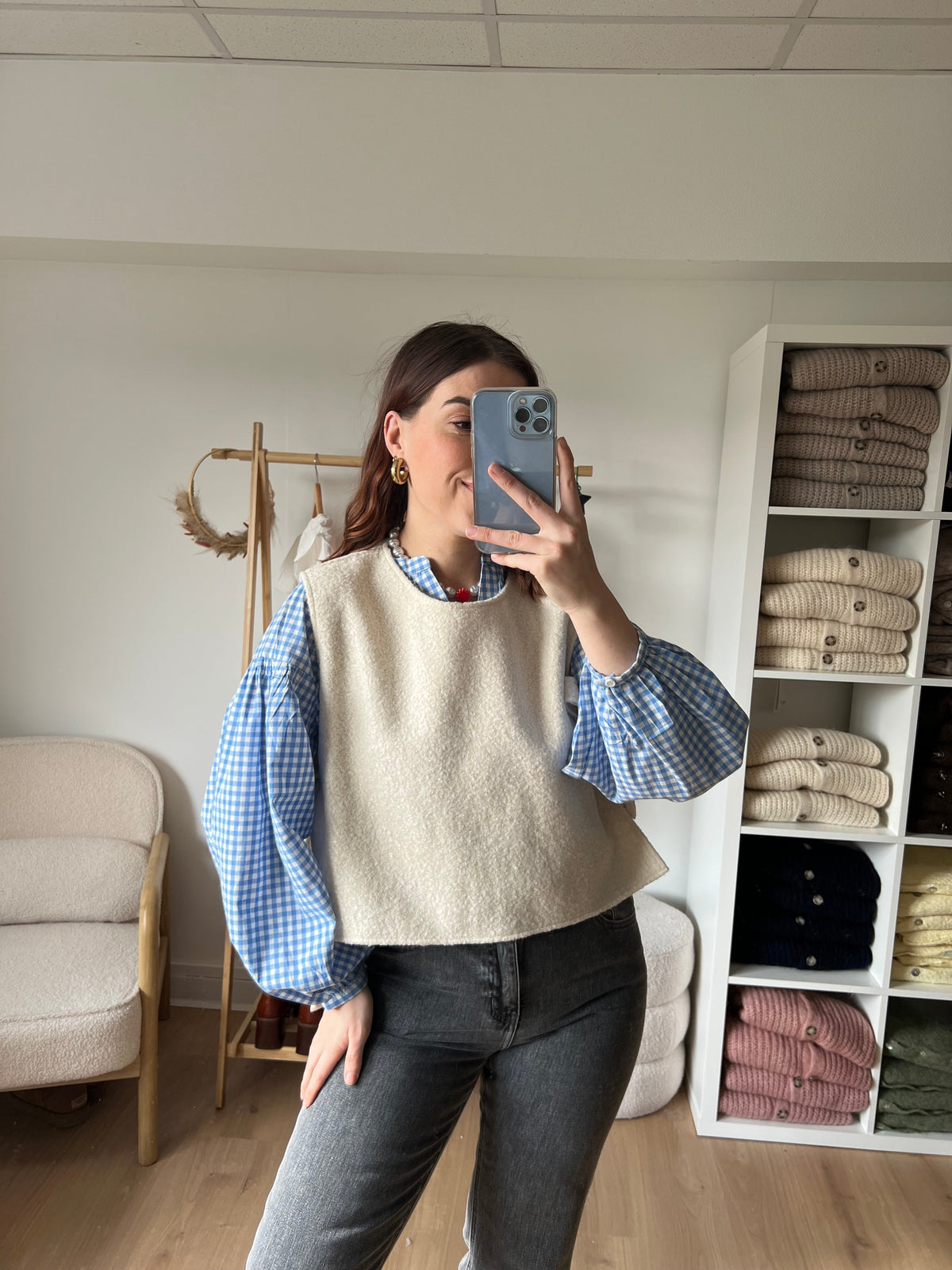 Blusa de cuadros vichy azul cielo Clothilde