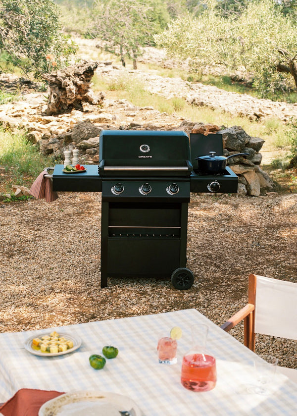Bbq Gas Burner Pro - Barbecue À Gaz Avec Brûleur Latéral Et Table D’Appoint - 14KW - Noir