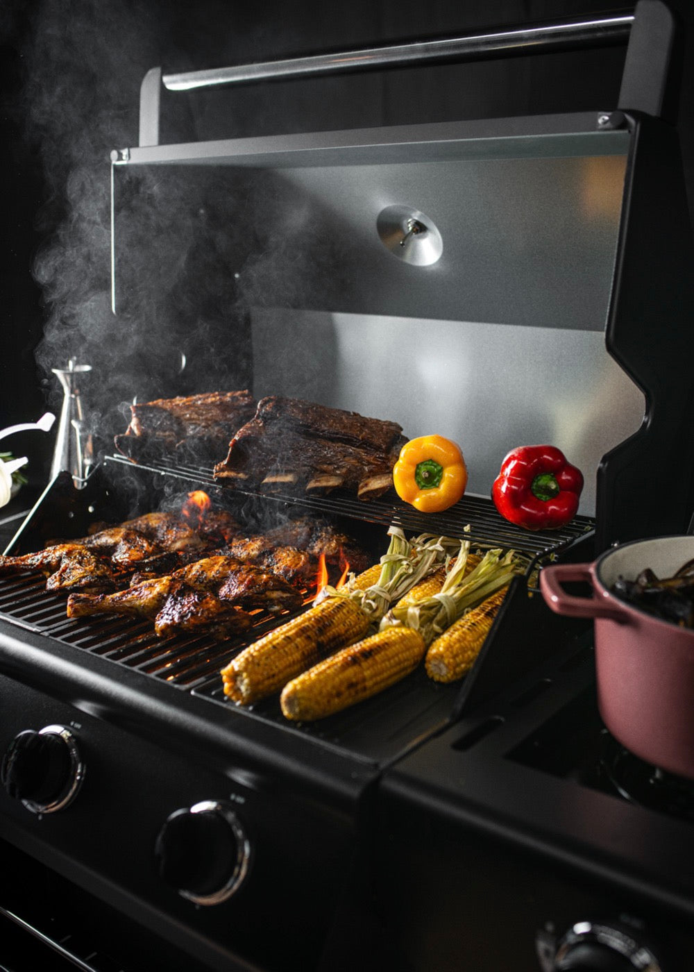 Bbq Gas Burner Pro  - Barbecue À Gaz Avec Brûleur Latéral Et Table D’Appoint - Noir