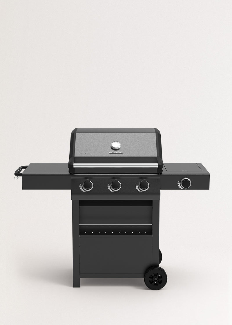 BBQ Gas Burner Pro - Gas Barbecue With Side Burner & Side Table - Black