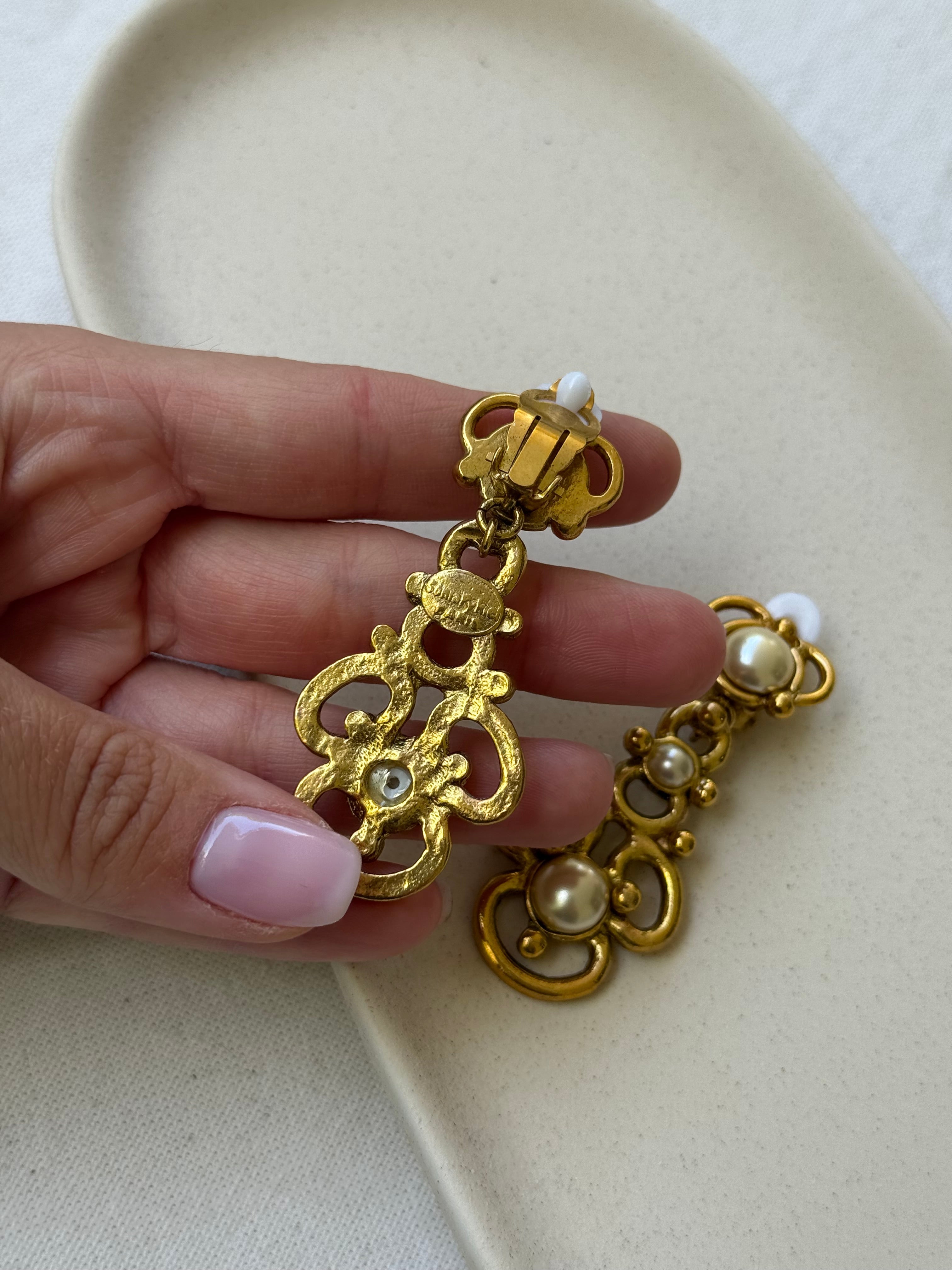 Boucles D’Oreilles Sonia Rykiel Vintage - Perles Fantaisies Pendantes
