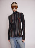 Berenice - Lurex Stripe Roll Neck Jumper - Black Multicolour