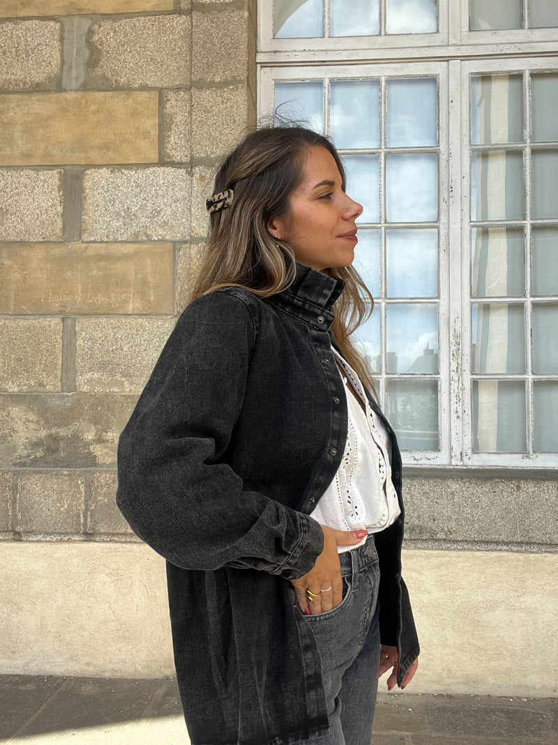 Veste En Jean Céleste Noir Chiné