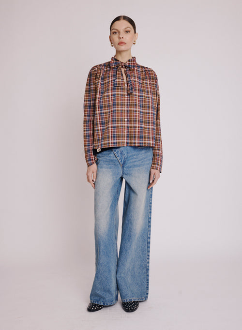 Chemise Nouee Et Fente Manches - Multi Check