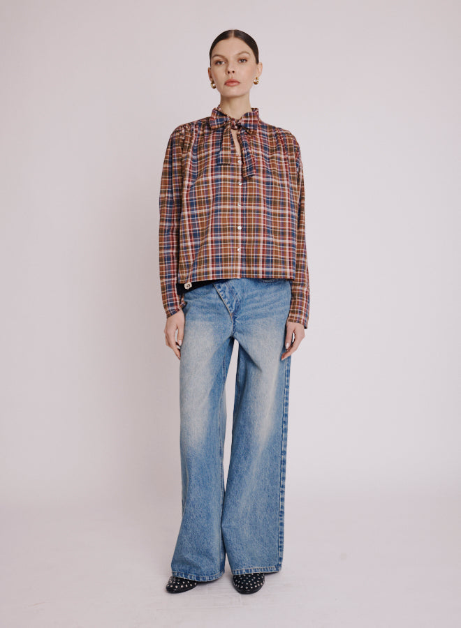 Berenice - Camisa Anudada con Abertura en las Mangas - Multi Check