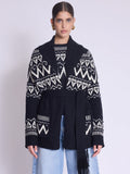 Berenice - Jacquarond Belt Cardigan - Noir Forest