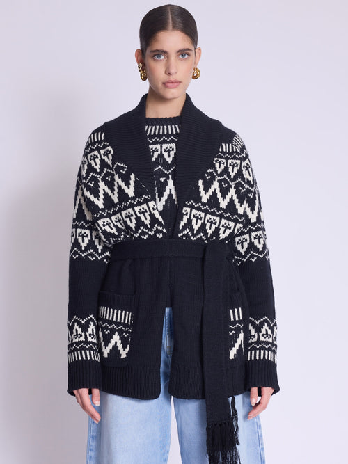 Cardigan Ceinture Jacquarond - Noir Forest