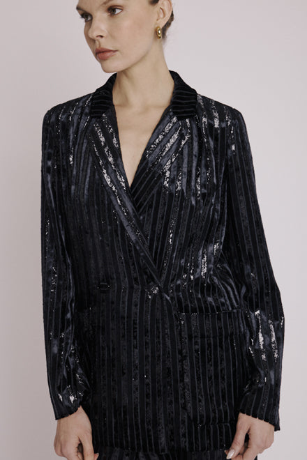 Veste Droite Poche Devant - Stripe Burnout Noir