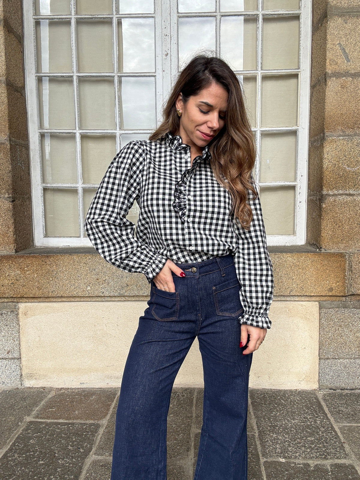 Zwarte vichy blouse Léonor