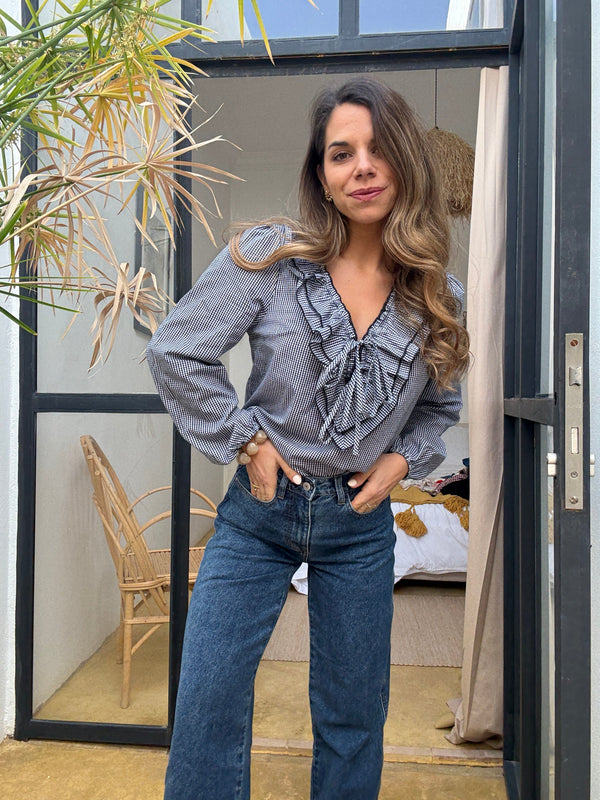 Stella Gingham Navy Blue Blouse