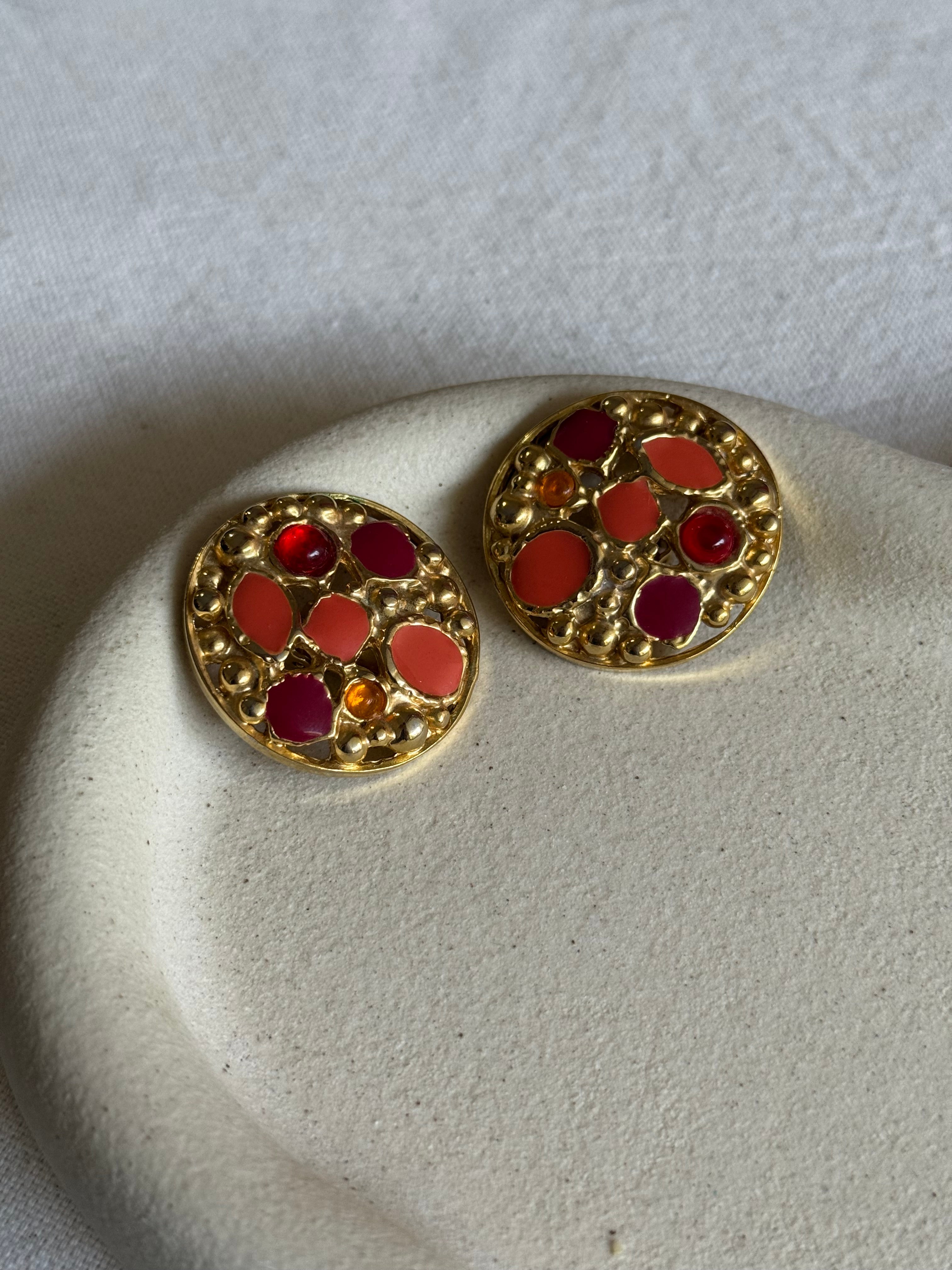Vintage Earrings - Multicoloured Orange and Pink
