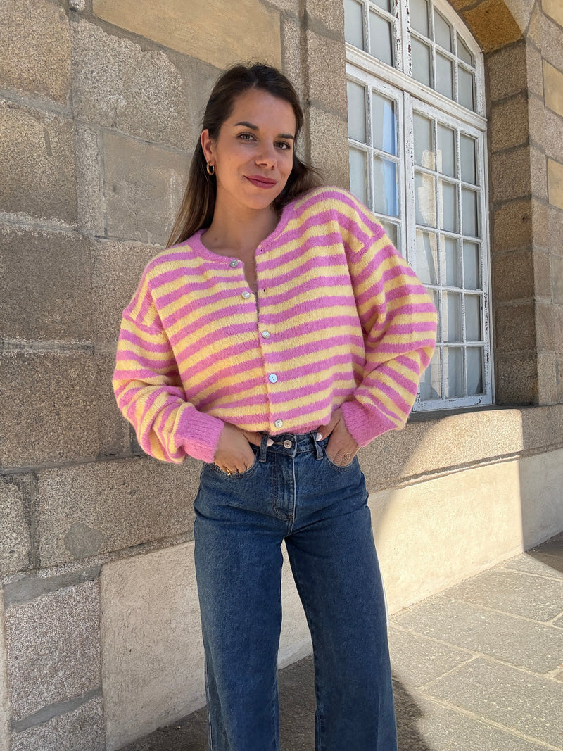 Pink And Yellow Solela Cardigan